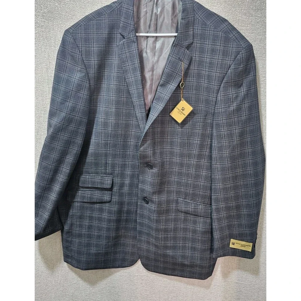 Stacy Adams Gold Mens Charcoal Grey Plaid Suit Jacket Sport Coat Blazer 50L New